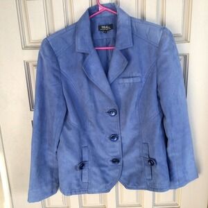 Tribal Fait En Chine Jacket Blue Sz4 Notched Collar Buttons Pockets Lined Used